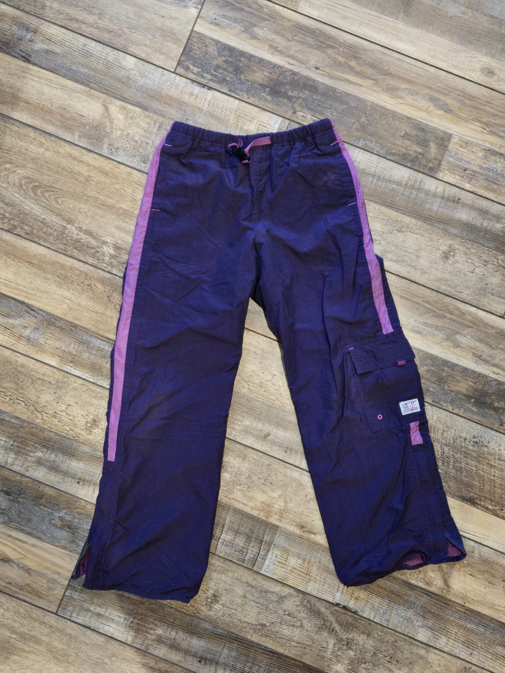 Vtg Y2K Limited Too Purple Pink Track Cargo Pants Buckle Waist Zipper Hem 23x23